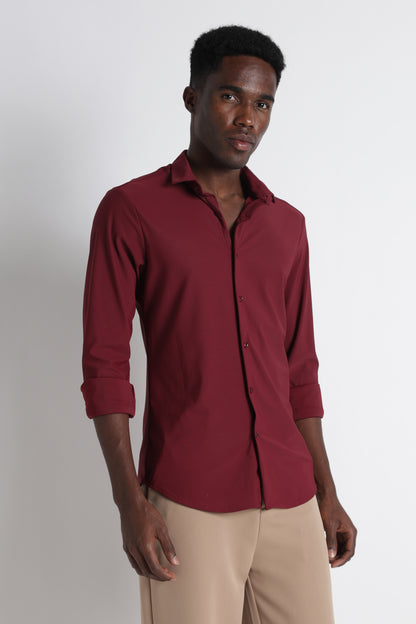 Premium Knitted Slim Fit Casual Shirt Maroon