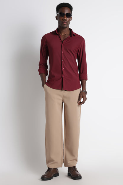 Premium Knitted Slim Fit Casual Shirt Maroon