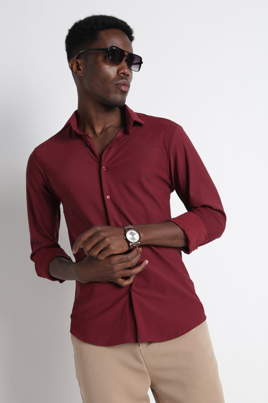 Premium Knitted Slim Fit Casual Shirt Maroon