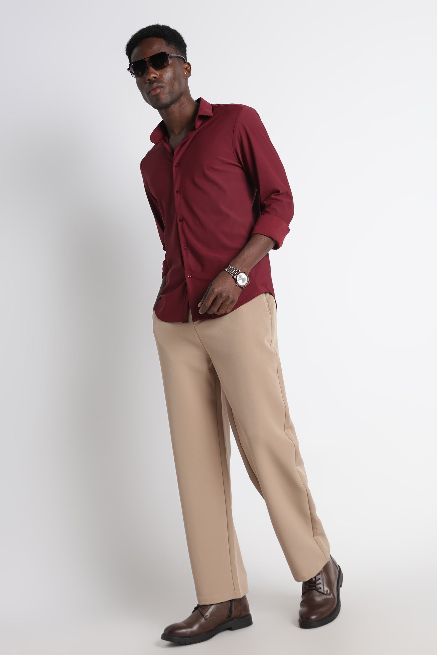Premium Knitted Slim Fit Casual Shirt Maroon