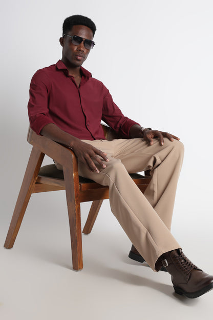 Premium Knitted Slim Fit Casual Shirt Maroon