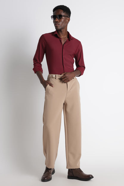 Modern Casual Trousers with Belt Detail Beige