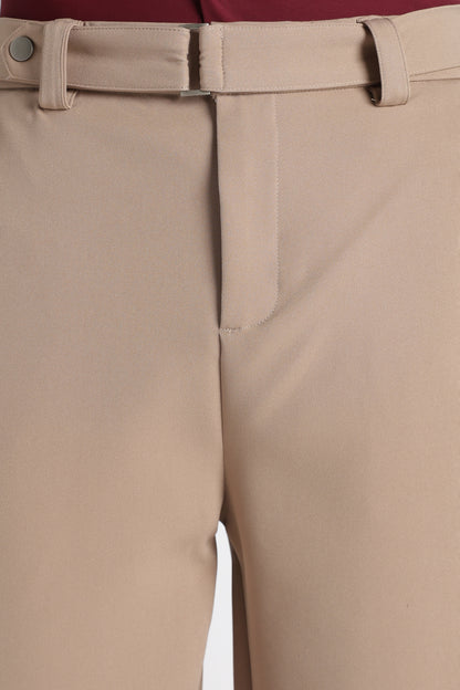 Modern Casual Trousers with Belt Detail Beige