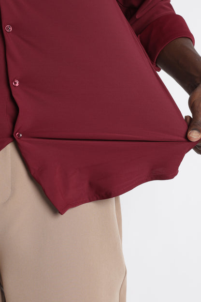 Premium Knitted Slim Fit Casual Shirt Maroon