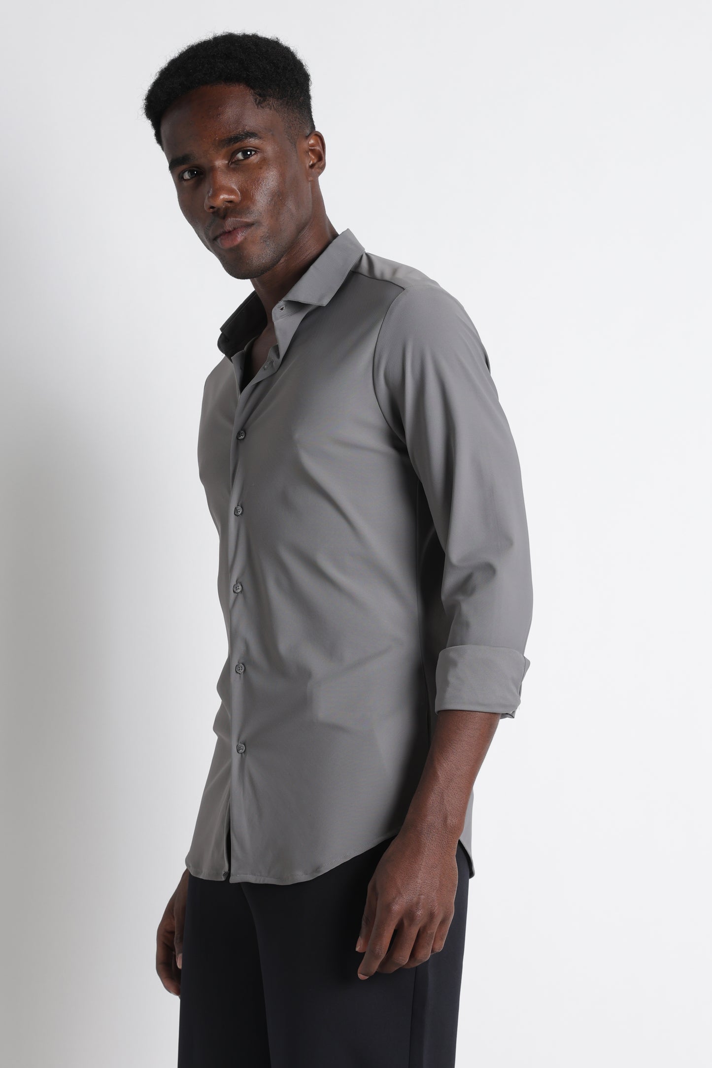 Premium Knitted Slim Fit Casual Shirt Grey