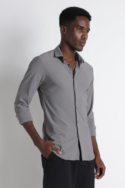 Premium Knitted Slim Fit Casual Shirt Grey