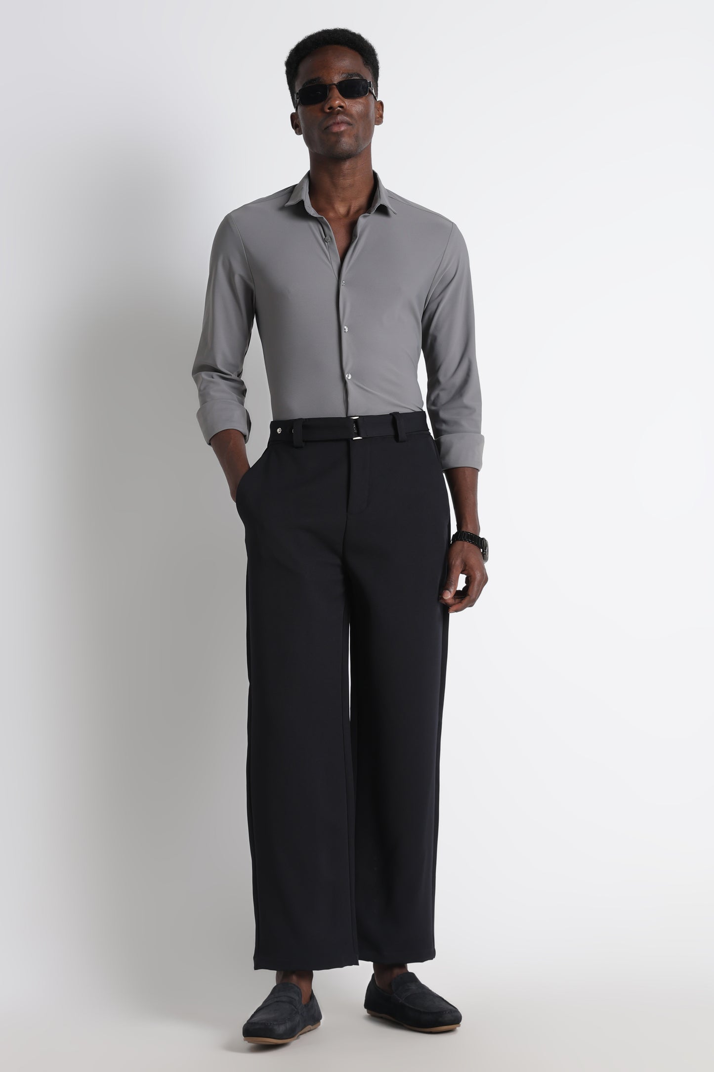 Premium Knitted Slim Fit Casual Shirt Grey