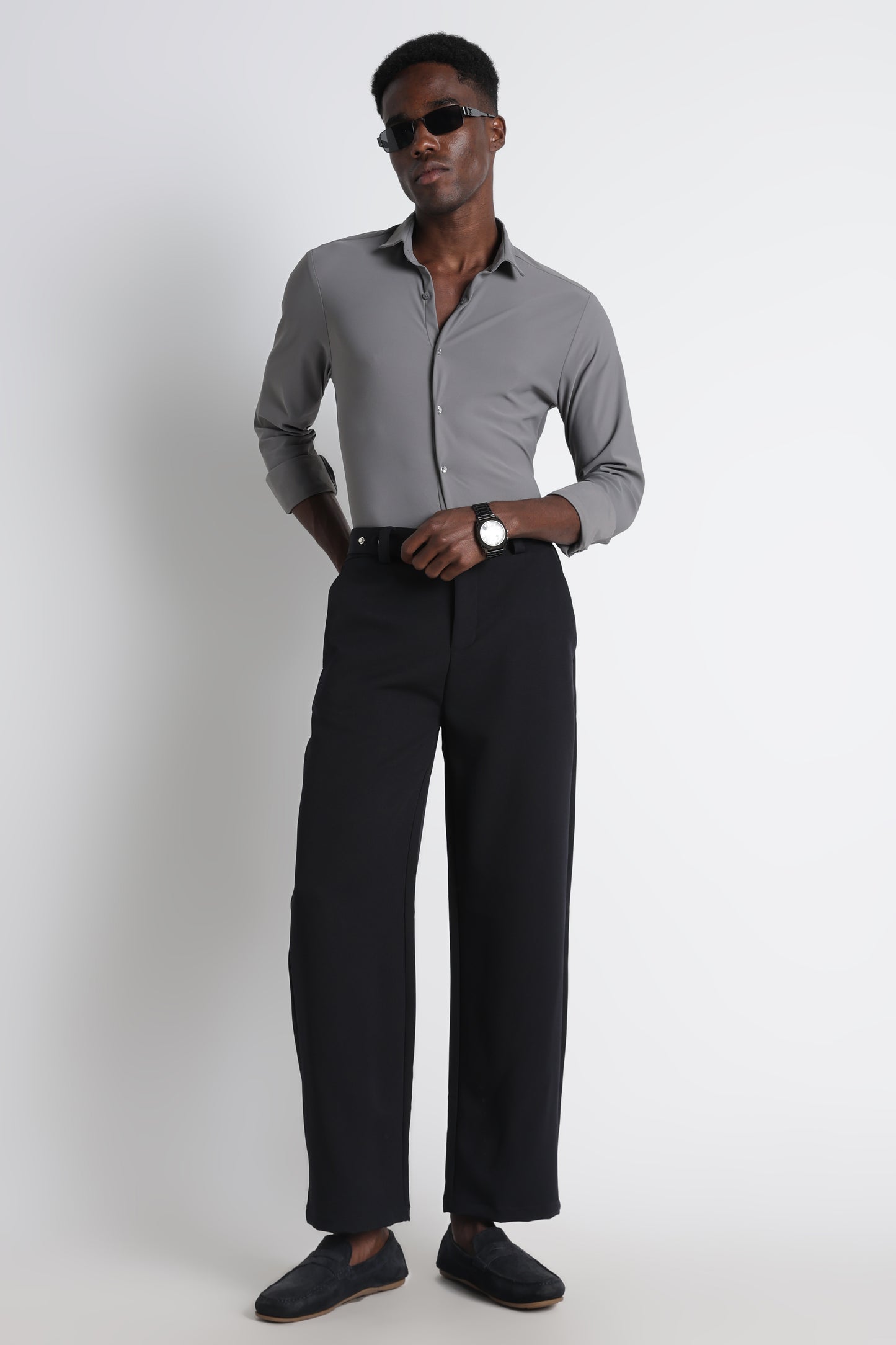 Premium Knitted Slim Fit Casual Shirt Grey