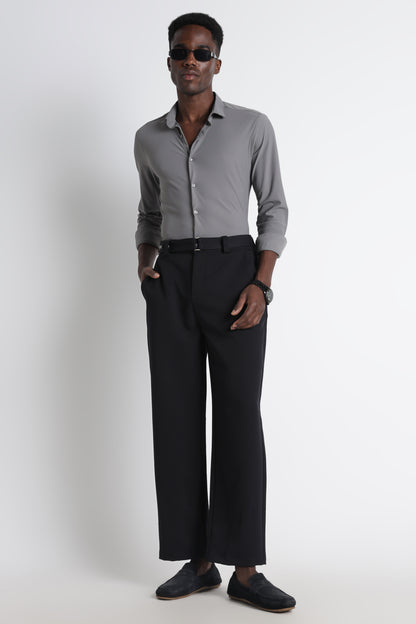 Modern Casual Trousers with Belt Detail Navy