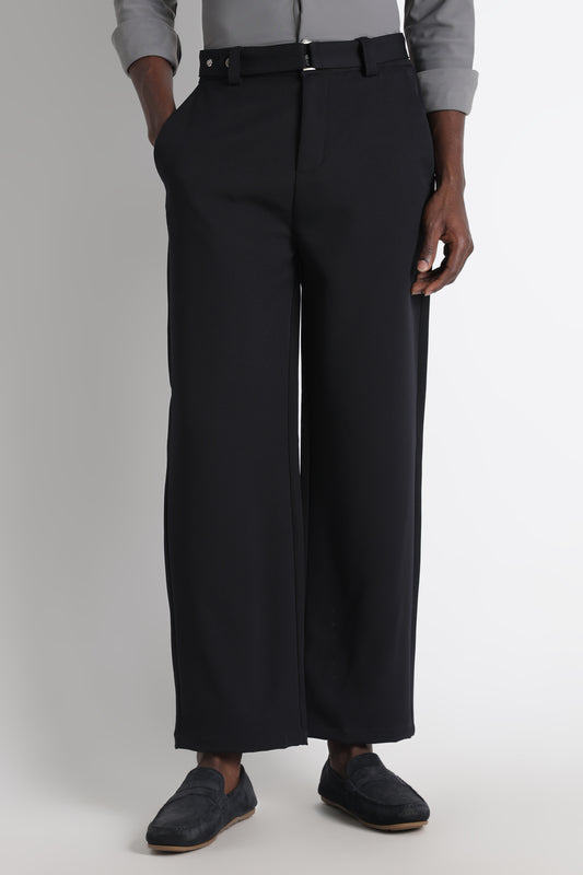 Modern Casual Trousers with Belt Detail Navy