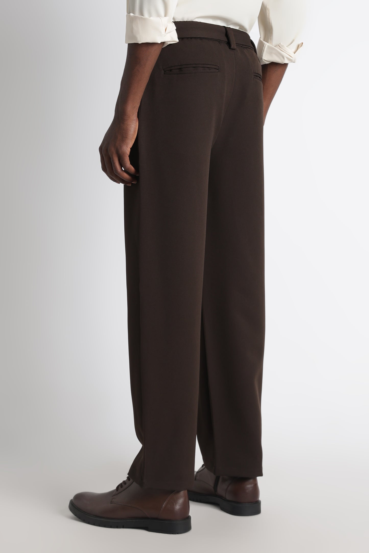 Modern Casual Trousers with Belt Detail Dk Brown