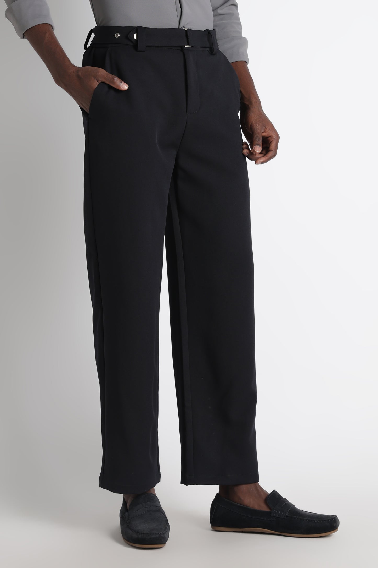 Modern Casual Trousers with Belt Detail Navy