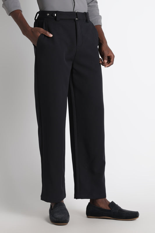 Modern Casual Trousers with Belt Detail Navy