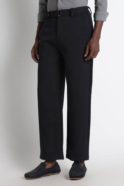 Modern Casual Trousers with Belt Detail Navy