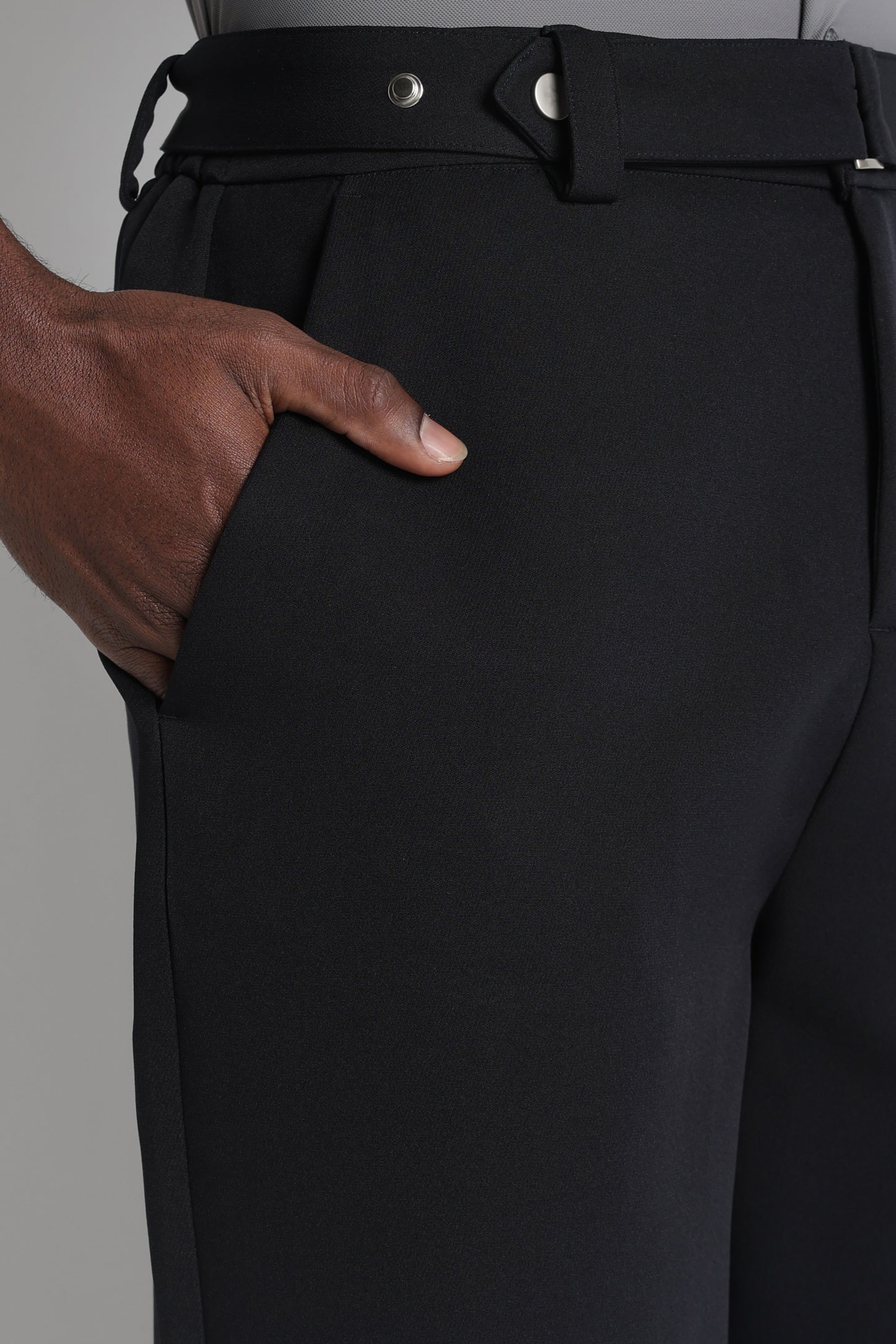 Modern Casual Trousers with Belt Detail Navy