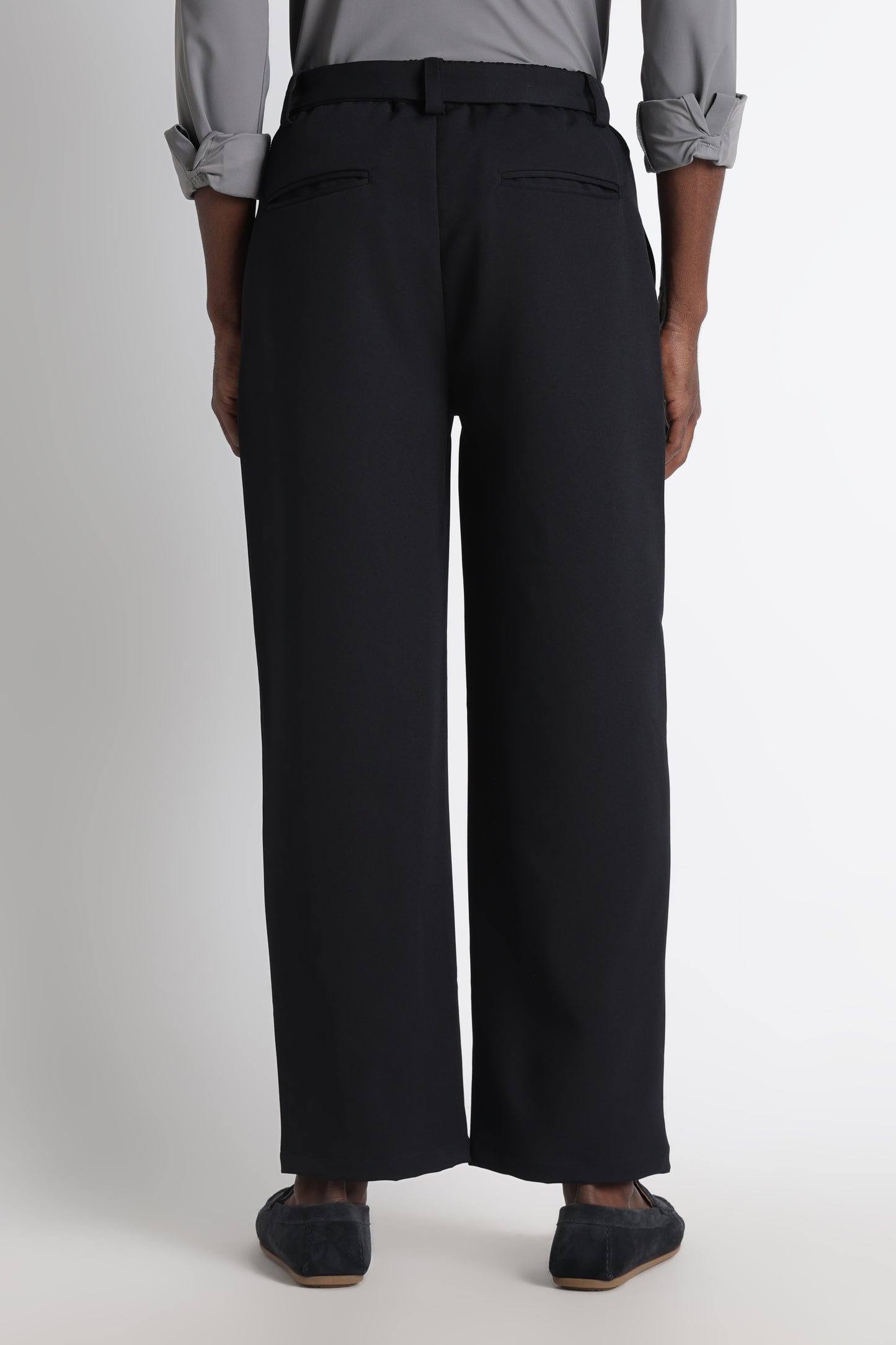 Modern Casual Trousers with Belt Detail Navy