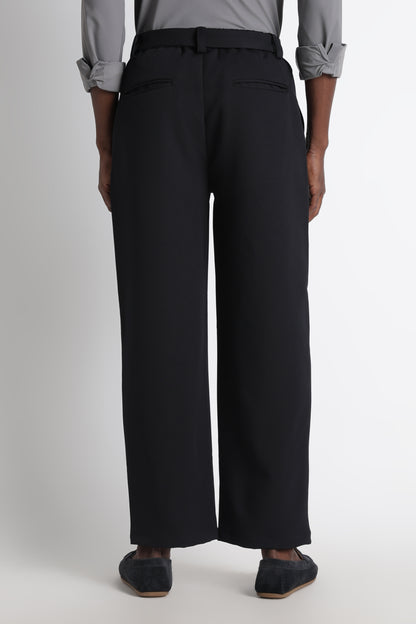Modern Casual Trousers with Belt Detail Navy
