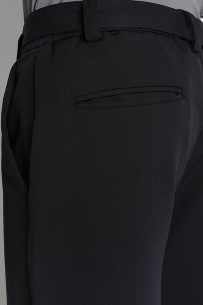 Modern Casual Trousers with Belt Detail Navy