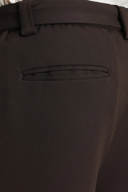 Modern Casual Trousers with Belt Detail Dk Brown