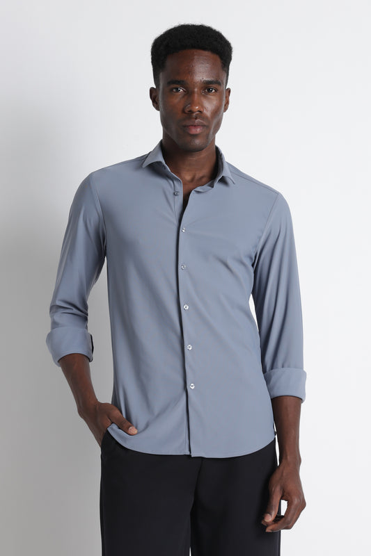 Premium Knitted Slim Fit Casual Shirt Blue