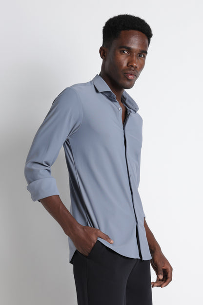 Premium Knitted Slim Fit Casual Shirt Blue