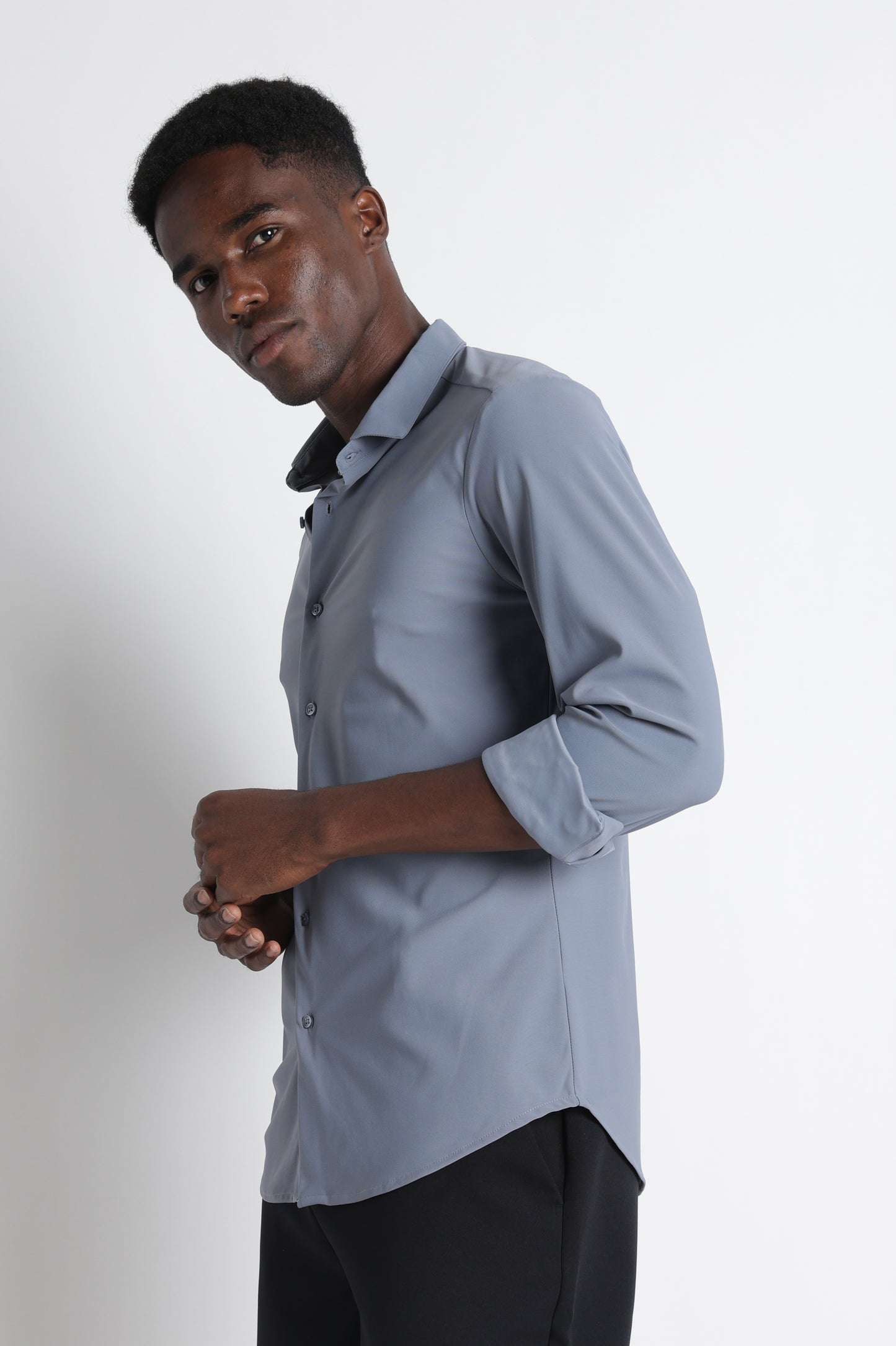 Premium Knitted Slim Fit Casual Shirt Blue