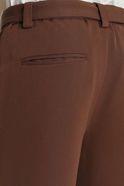 Modern Casual Trousers with Belt Detail Brown