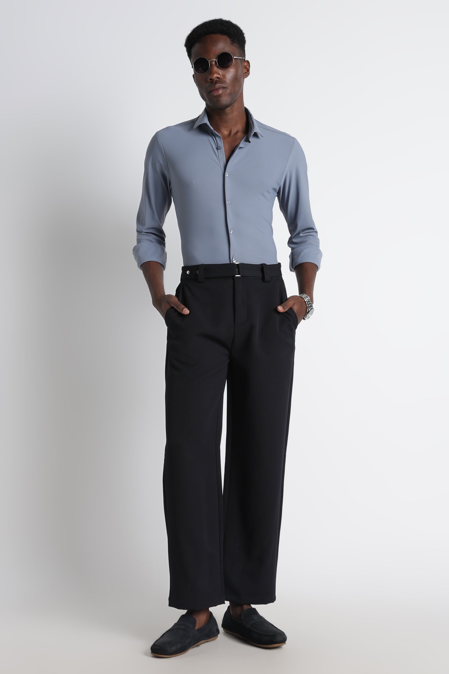 Premium Knitted Slim Fit Casual Shirt Blue