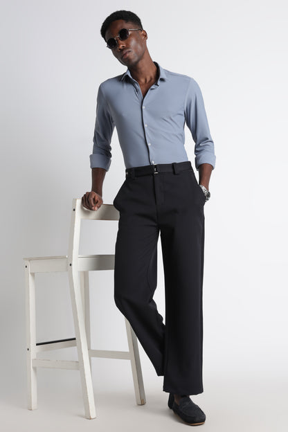 Premium Knitted Slim Fit Casual Shirt Blue