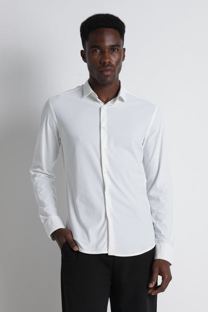 Premium Knitted Slim Fit Casual Shirt White