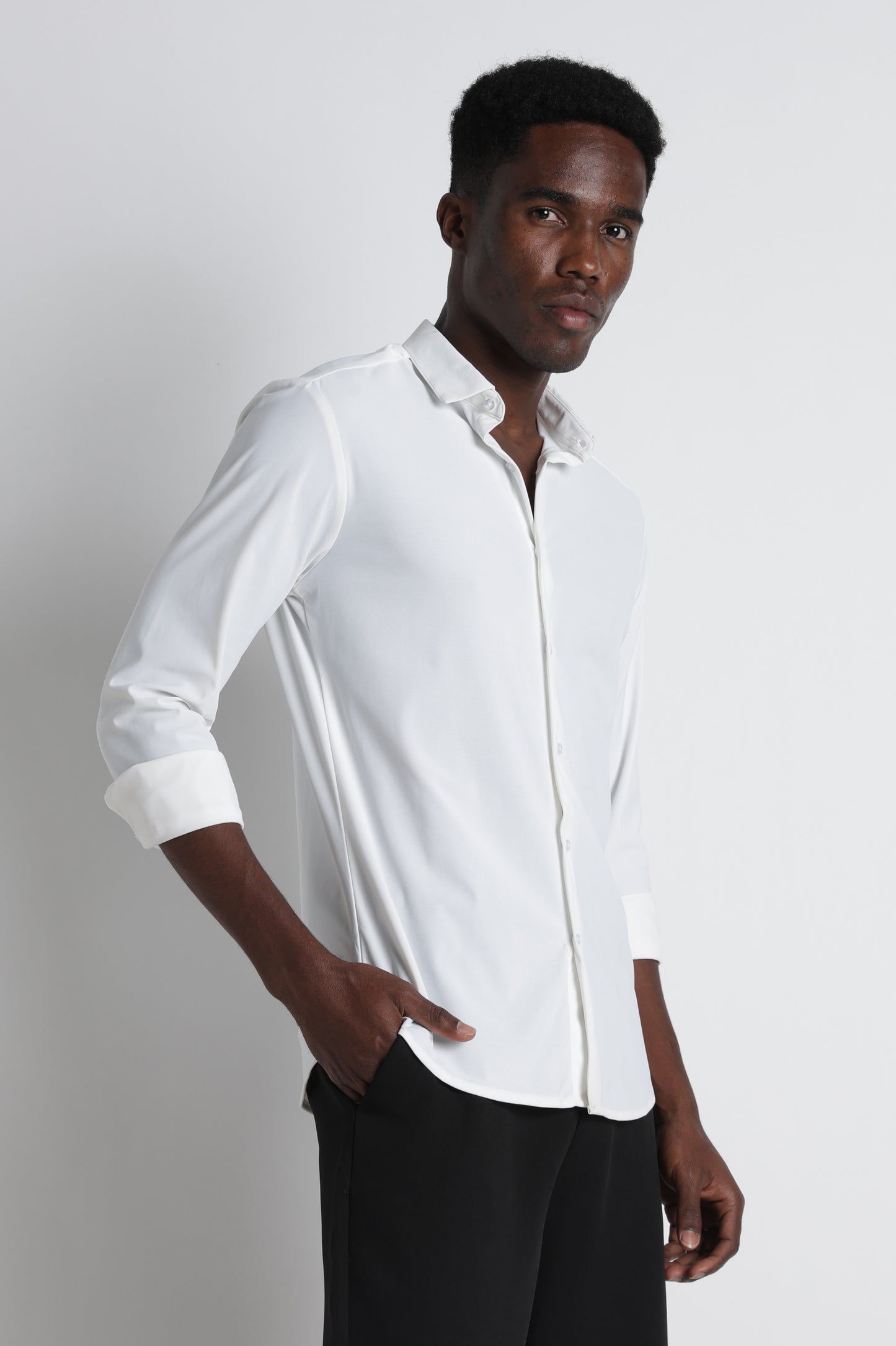 Premium Knitted Slim Fit Casual Shirt White