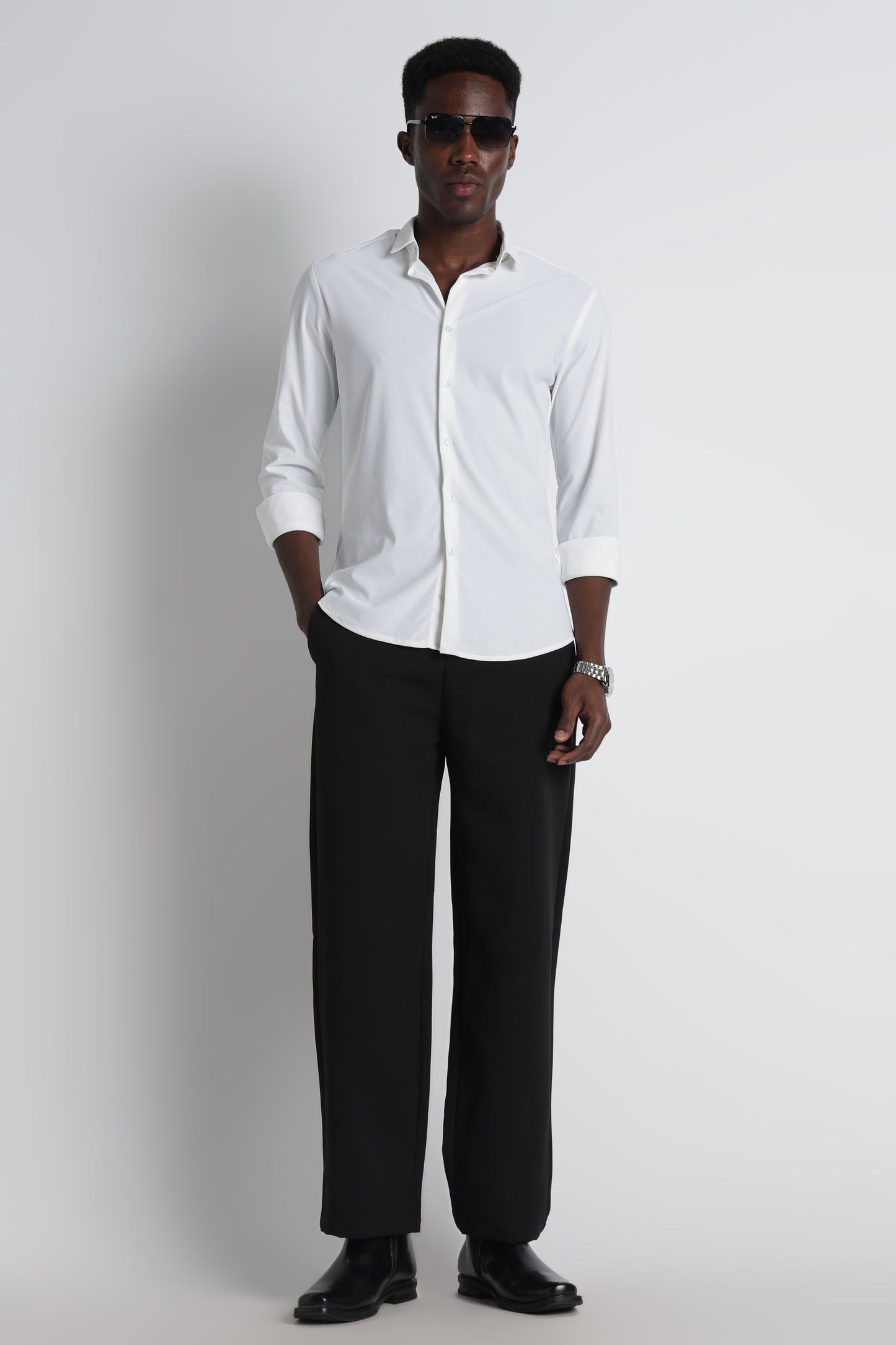 Premium Knitted Slim Fit Casual Shirt White