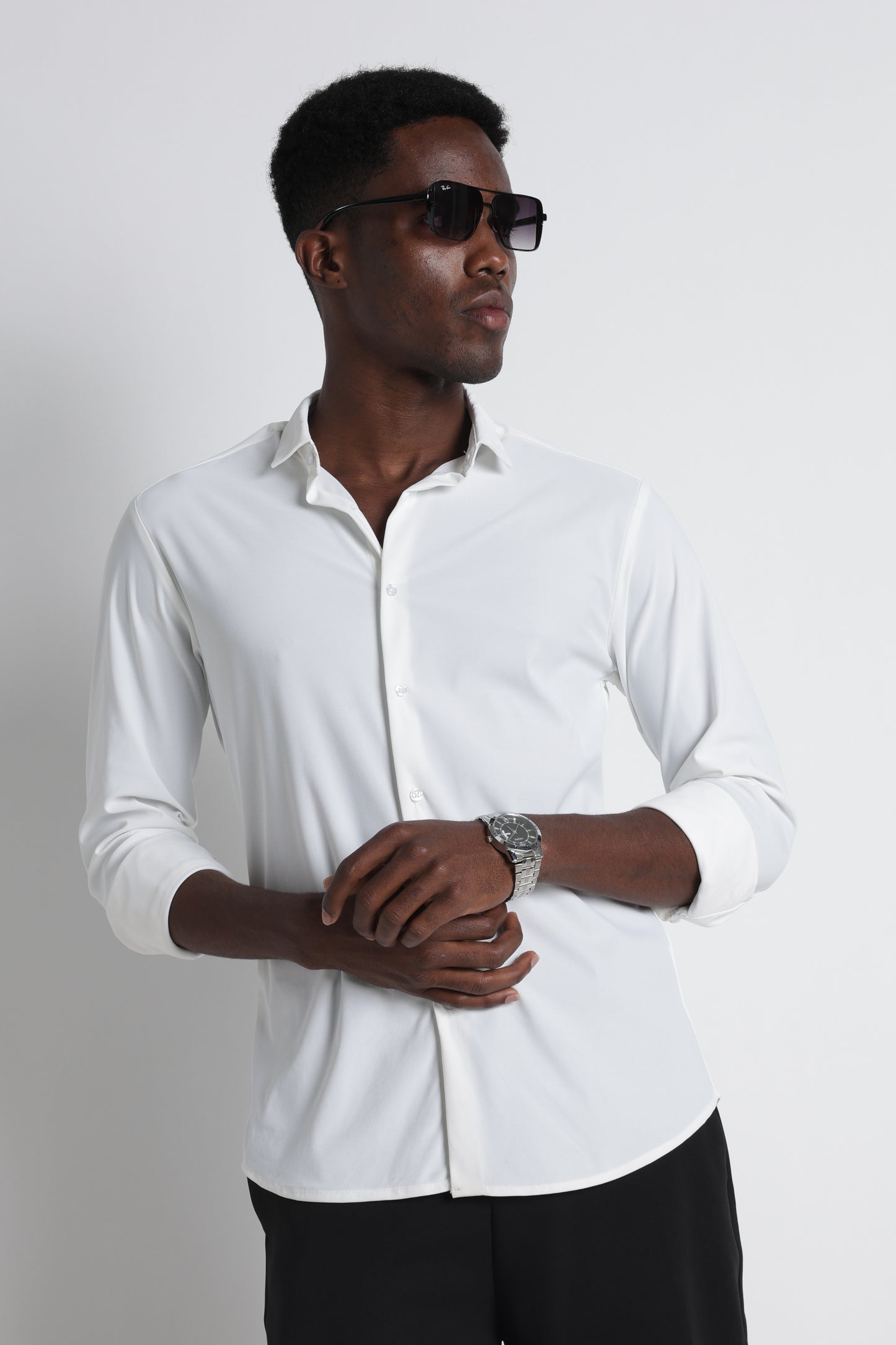 Premium Knitted Slim Fit Casual Shirt White