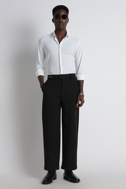 Modern Casual Trousers with Belt Detail Black