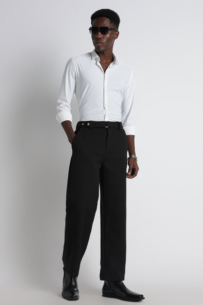 Modern Casual Trousers with Belt Detail Black