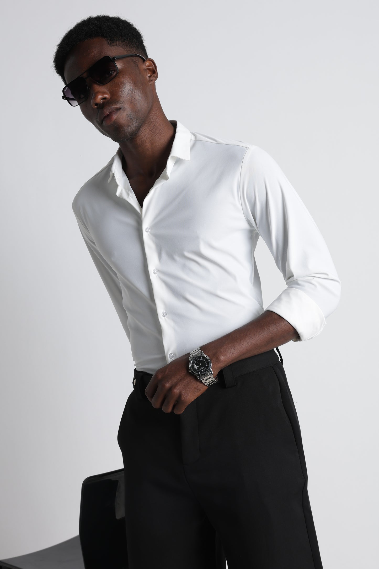 Premium Knitted Slim Fit Casual Shirt White