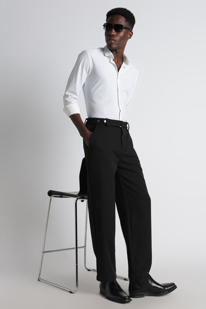 Modern Casual Trousers with Belt Detail Black