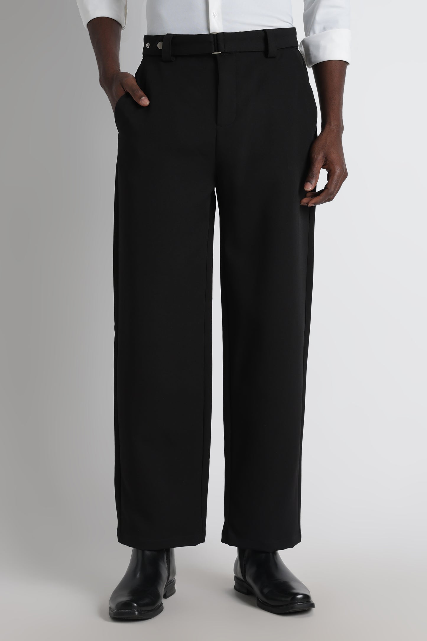 Modern Casual Trousers with Belt Detail Black