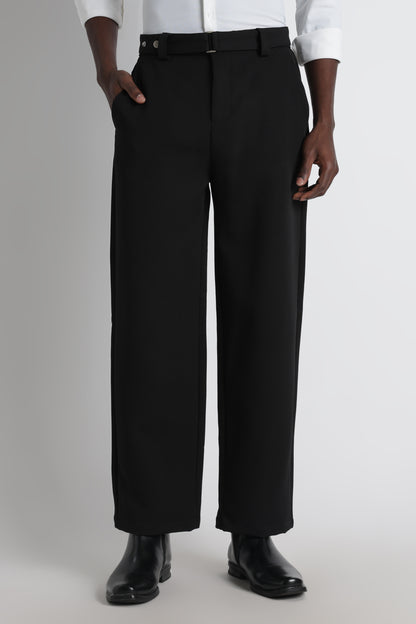 Modern Casual Trousers with Belt Detail Black