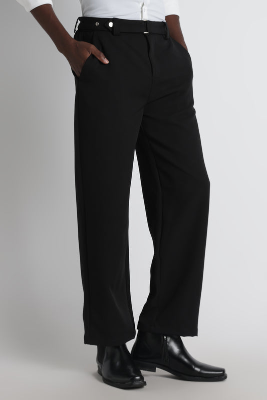 Modern Casual Trousers with Belt Detail Black