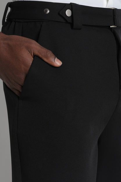 Modern Casual Trousers with Belt Detail Black