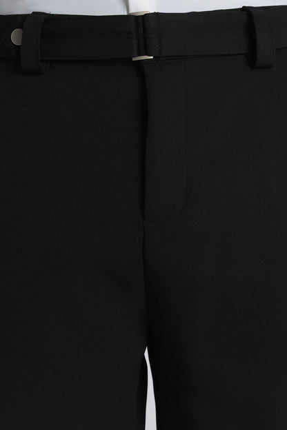 Modern Casual Trousers with Belt Detail Black