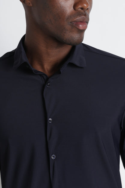 Premium Knitted Slim Fit Casual Shirt Navy