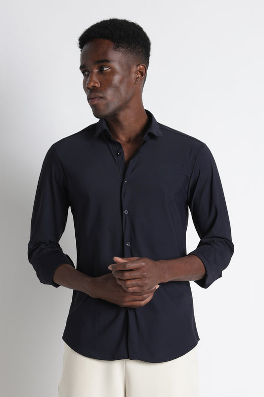 Premium Knitted Slim Fit Casual Shirt Navy