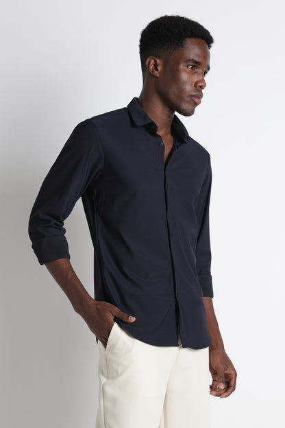 Premium Knitted Slim Fit Casual Shirt Navy