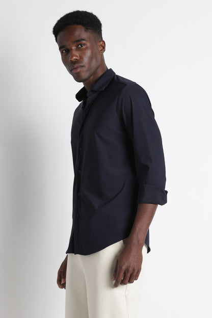 Premium Knitted Slim Fit Casual Shirt Navy