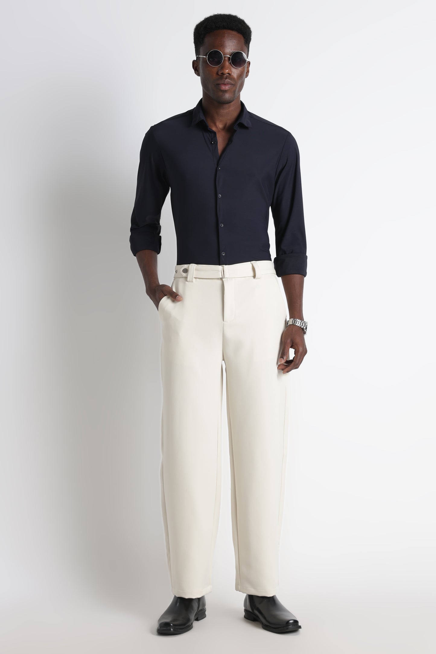 Premium Knitted Slim Fit Casual Shirt Navy