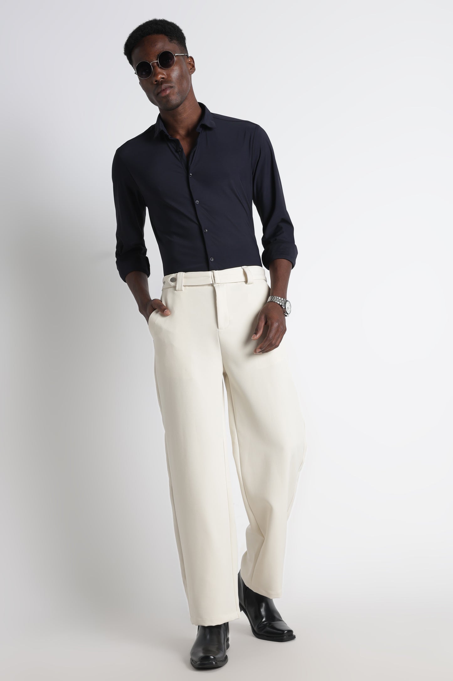 Premium Knitted Slim Fit Casual Shirt Navy