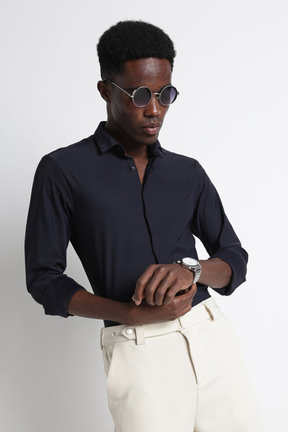 Premium Knitted Slim Fit Casual Shirt Navy