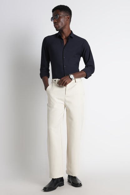 Modern Casual Trousers with Belt Detail Off White